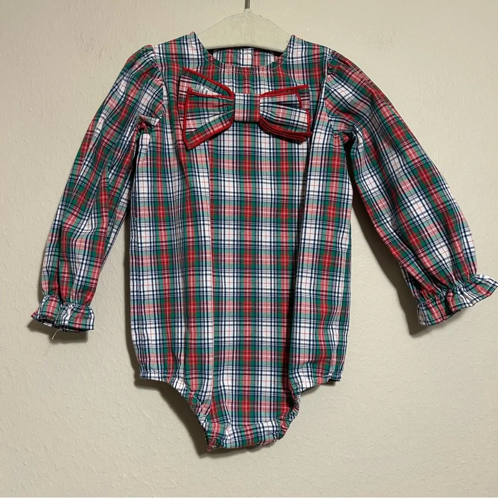 The BEAUFORT BONNET COMPANY RED CORDUROY ROMPER Prestonwood Plaid Set SIZE 0-6 M
